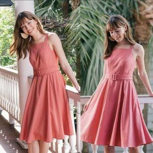 New NWT GAL MEETS GLAM Rose pink Linen Summer Dress 10P Belt